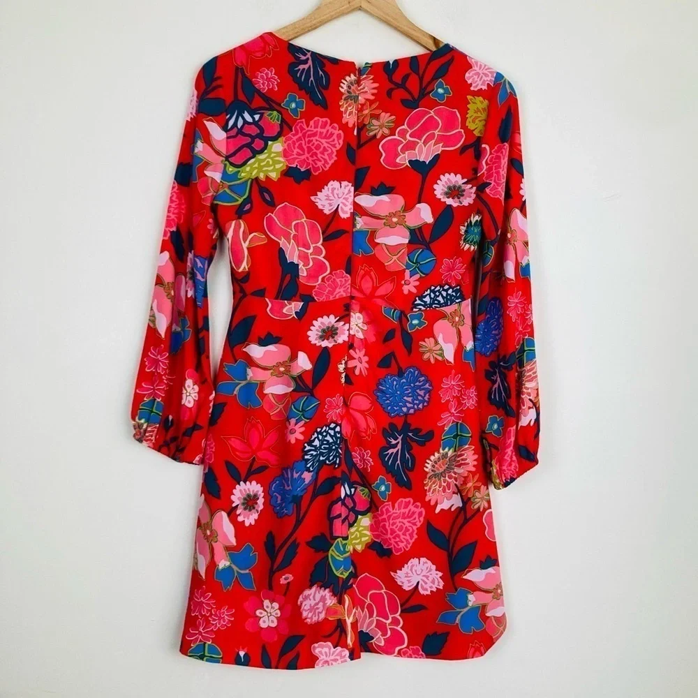 J. Crew vibrant red floral faux wrap top  mini dress. Size 2